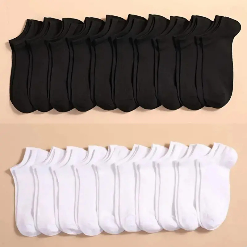 Ankle Sock Low Cut - 10 Çift Toplu Siyah & Beyaz