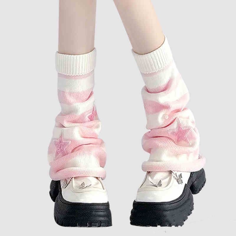 Boot Sock Slouchy - Y2K Çizgili Bacak Isıtıcıları Yıldızlı Rhinestone