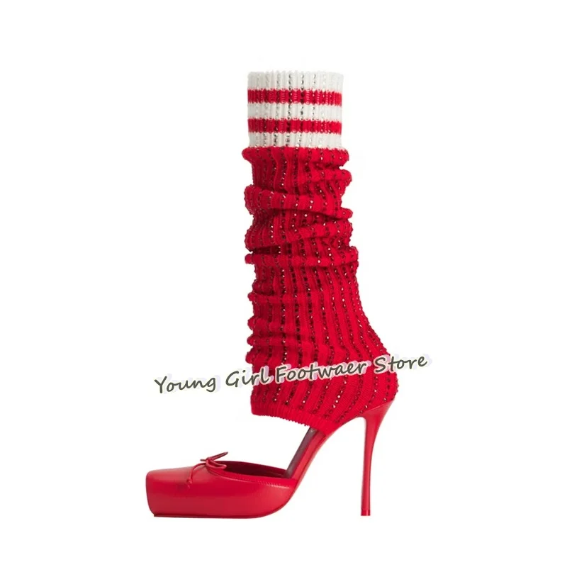 Knee High Sock Women - Ayakkabı Kesimli Stiletto Topuklu Kırmızı Bale