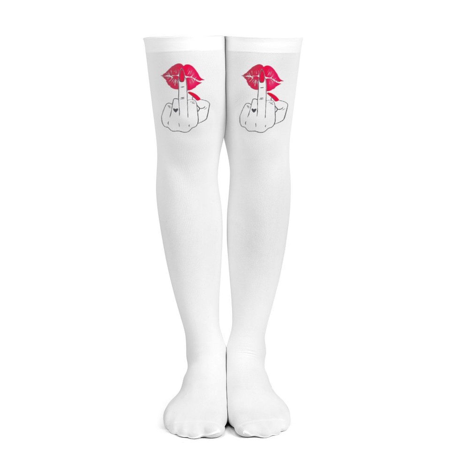 Knee High Sock Women - Bayan beyaz orta parmak desenli, kırmızı