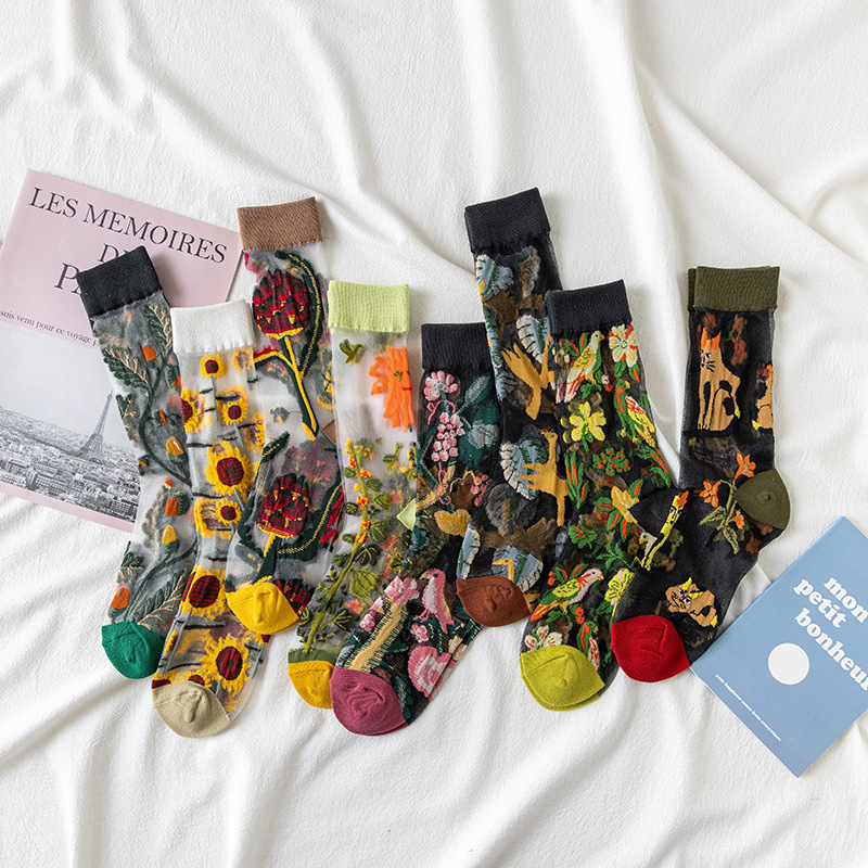 Silk Sock Bamboo - 1/4 Çift Retro Çiçek Kadın Cam