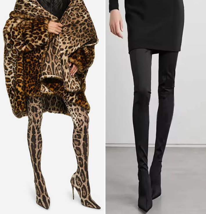 Knee High Sock Women - Seksi Leopar Desenli Diz Üstü Streç
