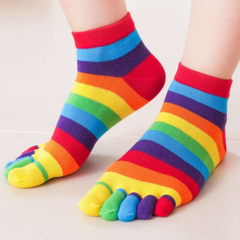 Toe Sock Split - Kadın Çorapları Gökkuşağı Çizgili Beş Parmaklı