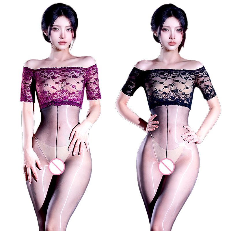 Tights Pantyhose Sheer - Seksi Yağlı Parlak File Dantel Bodysuit