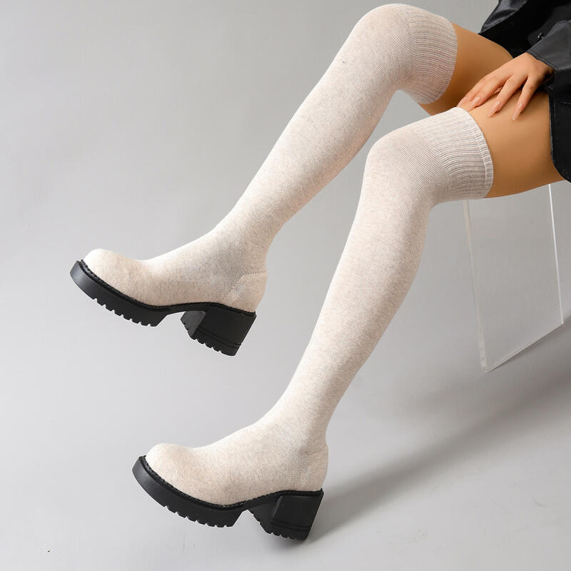Knee High Sock Women - Kalın Tabanlı Diz Üstü Çizmeler Kadın