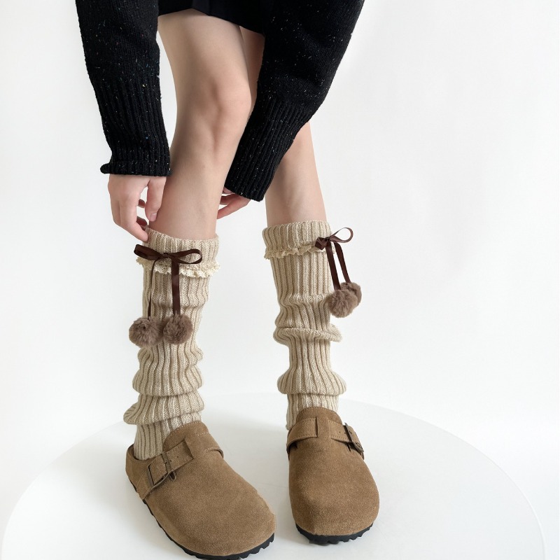 Boot Sock Slouchy - Deve Örgü Bacak Isıtıcıları Kürklü Top