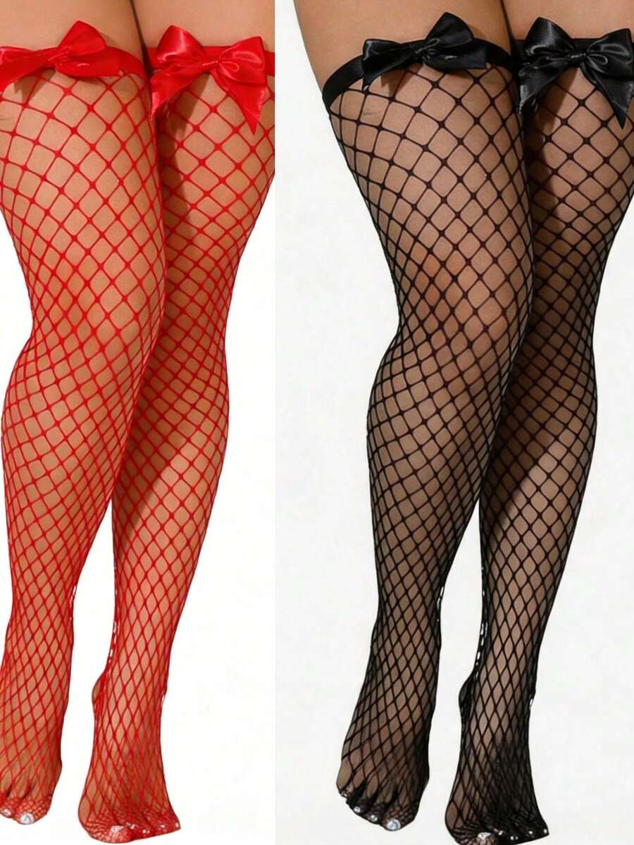 Fishnet Stocking Women - Fiyonklu Dekorlu File Çoraplar, Elastik Delikli