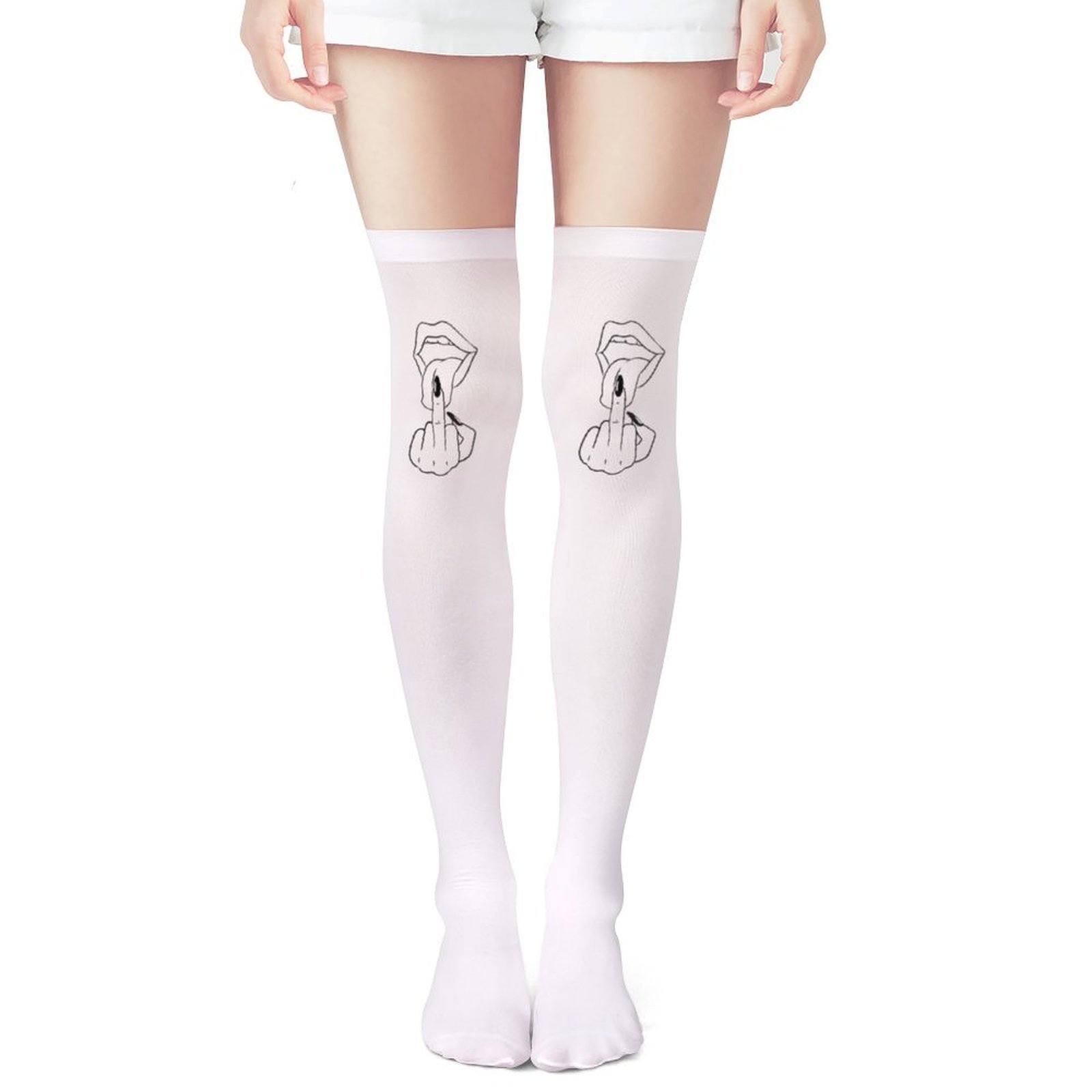 Bayan beyaz orta parmak desenl - Knee High Sock Women incelemesi ve fiyatı