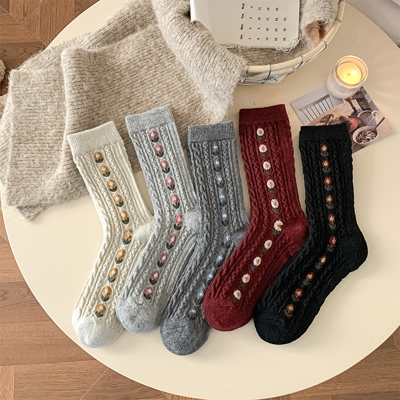 Kore Tatlı Çiçek Desenli Yün O - Boot Sock Slouchy incelemesi ve fiyatı